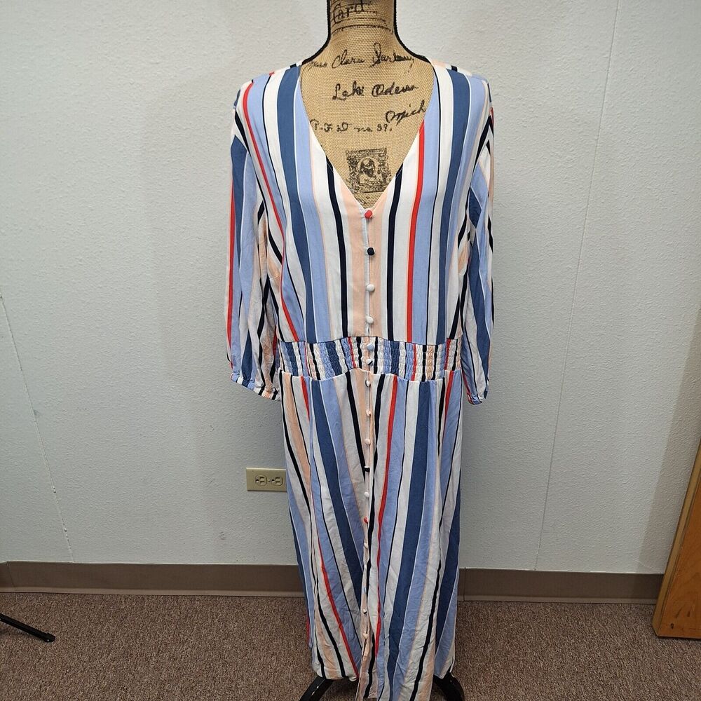 Lane Bryant Shirt Dress V-Neck 3/4 Sleeve Striped Multicolor Women's Size 22